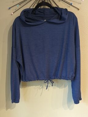 Born Primitive Heathered Black Blue Hooded Light Weight Top Waist Tie Athleisure